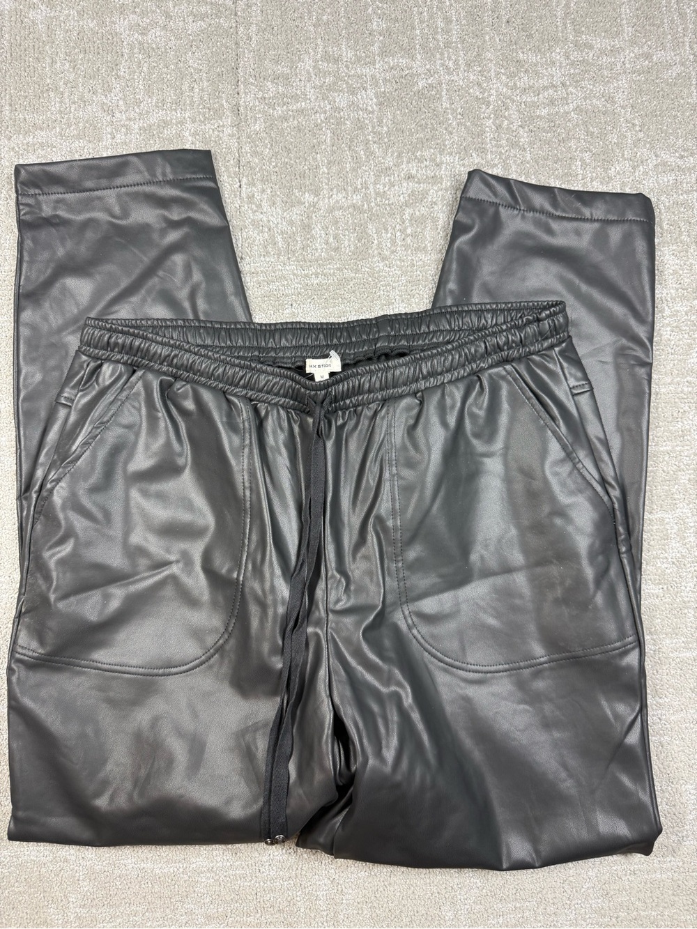 Max Studio Black Faux Leather Waist Tie Straight Leg Pant NWT Size M
